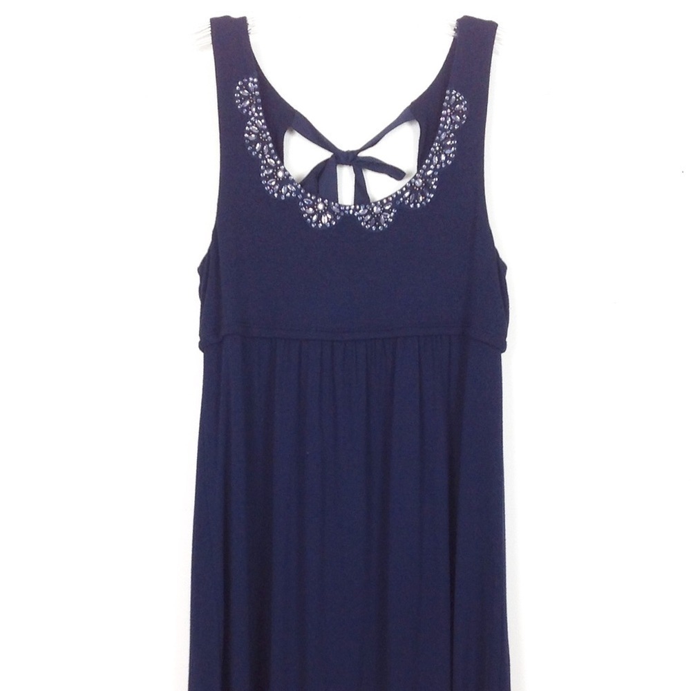 loft - Navy Blue‎ Beaded Dress Back Ribbon Bow …